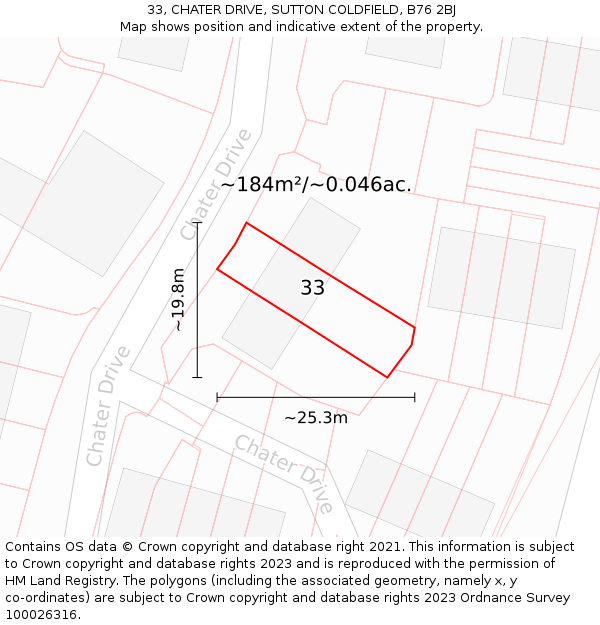 33, CHATER DRIVE, SUTTON COLDFIELD, B76 2BJ: Plot and title map