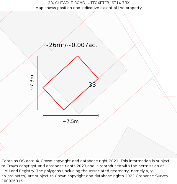 33, CHEADLE ROAD, UTTOXETER, ST14 7BX: Plot and title map