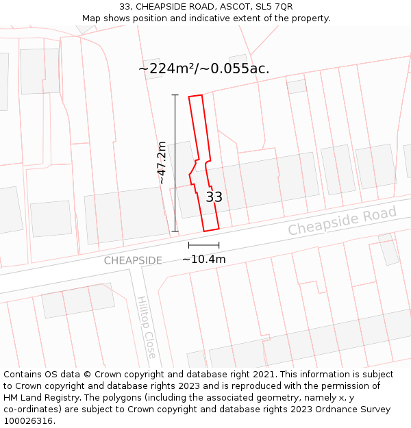 33, CHEAPSIDE ROAD, ASCOT, SL5 7QR: Plot and title map