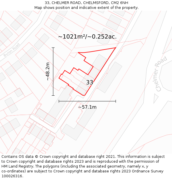 33, CHELMER ROAD, CHELMSFORD, CM2 6NH: Plot and title map