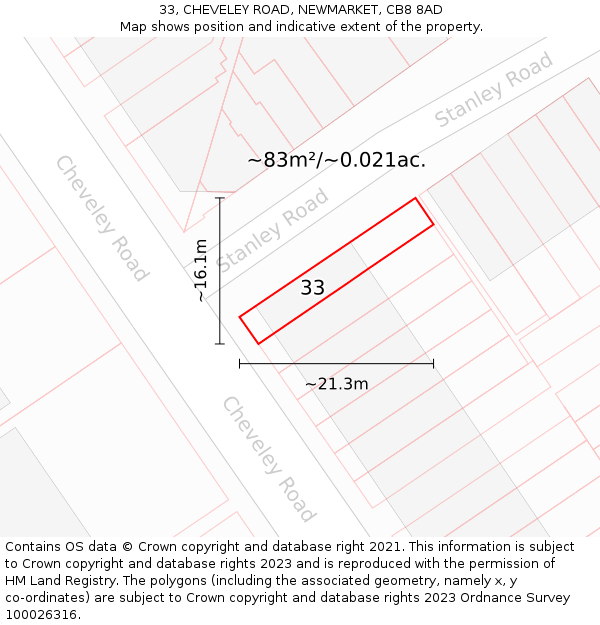 33, CHEVELEY ROAD, NEWMARKET, CB8 8AD: Plot and title map