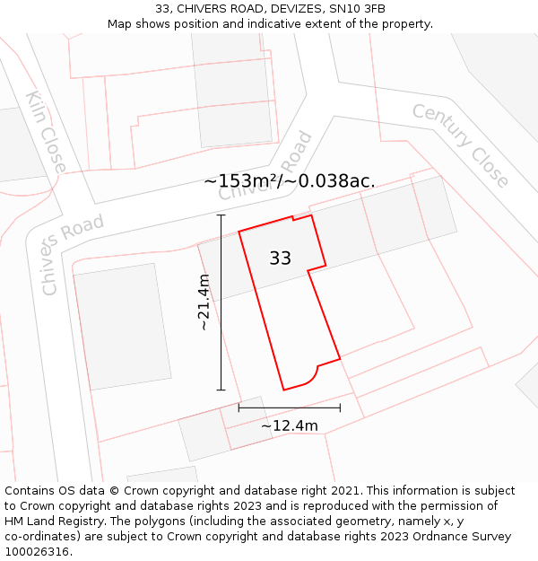 33, CHIVERS ROAD, DEVIZES, SN10 3FB: Plot and title map