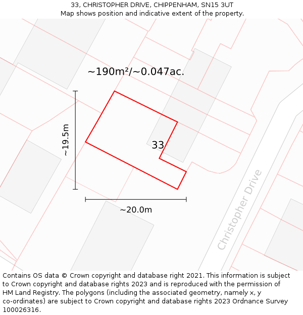 33, CHRISTOPHER DRIVE, CHIPPENHAM, SN15 3UT: Plot and title map