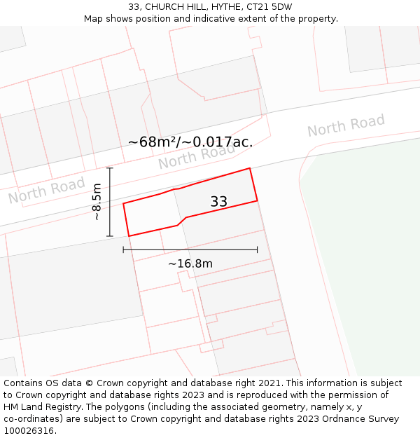 33, CHURCH HILL, HYTHE, CT21 5DW: Plot and title map