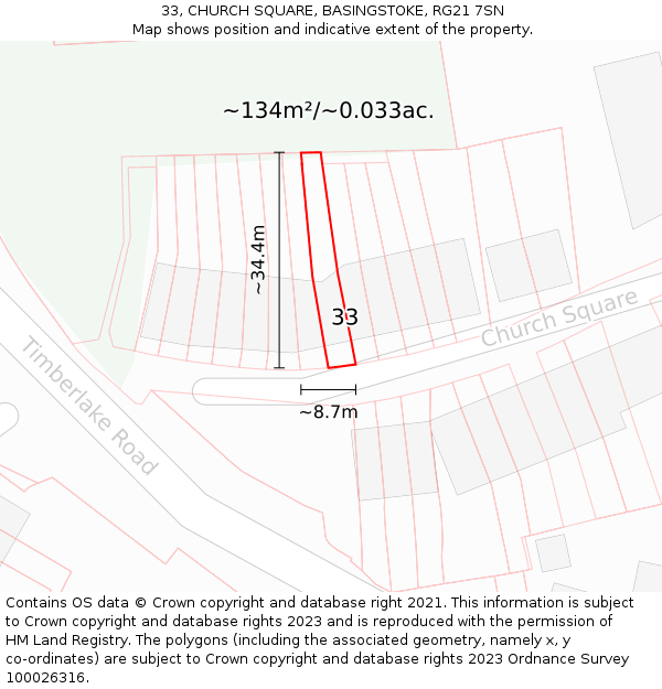 33, CHURCH SQUARE, BASINGSTOKE, RG21 7SN: Plot and title map