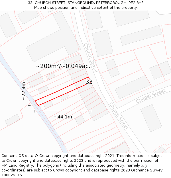 33, CHURCH STREET, STANGROUND, PETERBOROUGH, PE2 8HF: Plot and title map
