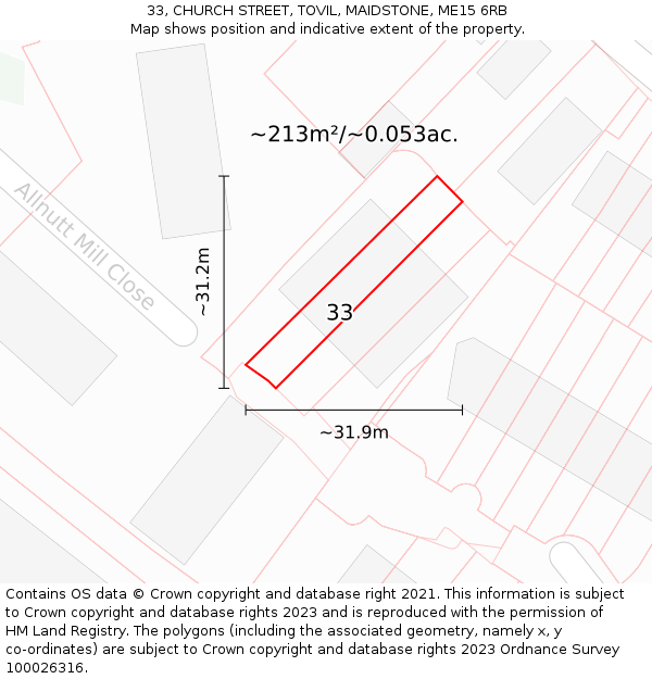 33, CHURCH STREET, TOVIL, MAIDSTONE, ME15 6RB: Plot and title map