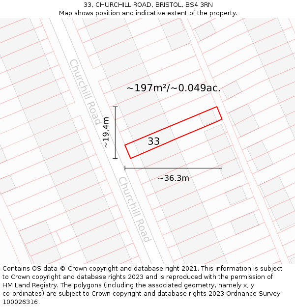33, CHURCHILL ROAD, BRISTOL, BS4 3RN: Plot and title map