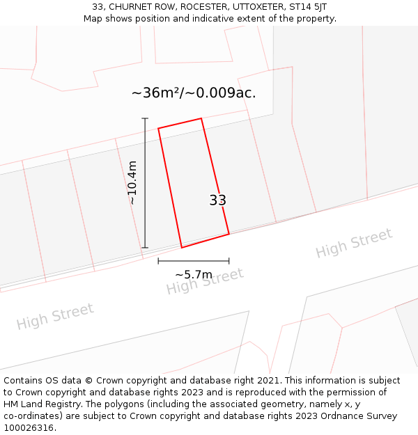 33, CHURNET ROW, ROCESTER, UTTOXETER, ST14 5JT: Plot and title map