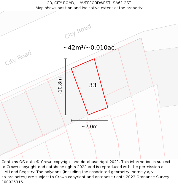 33, CITY ROAD, HAVERFORDWEST, SA61 2ST: Plot and title map