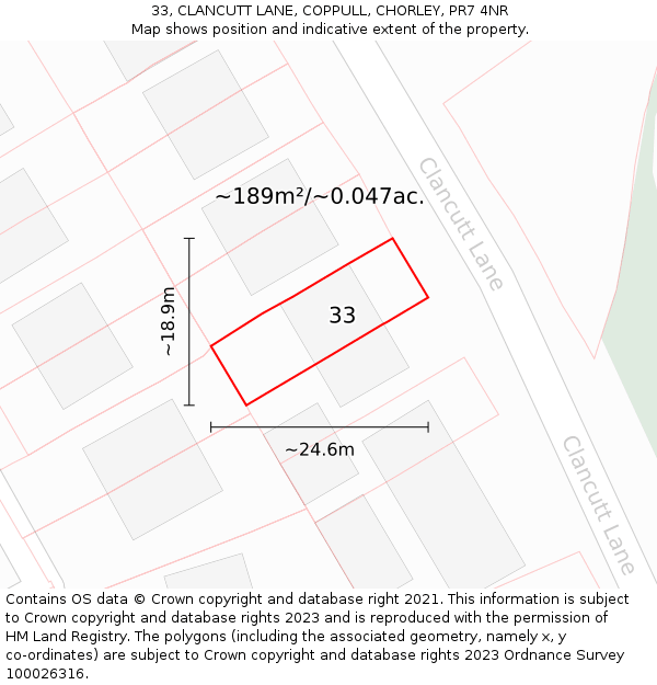 33, CLANCUTT LANE, COPPULL, CHORLEY, PR7 4NR: Plot and title map