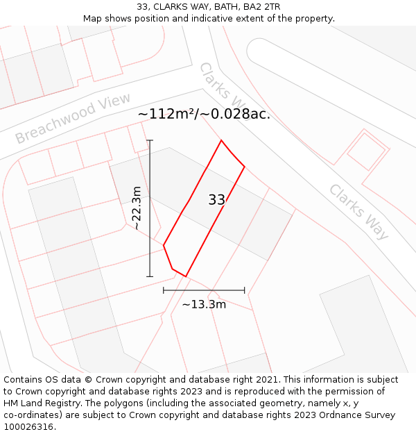 33, CLARKS WAY, BATH, BA2 2TR: Plot and title map