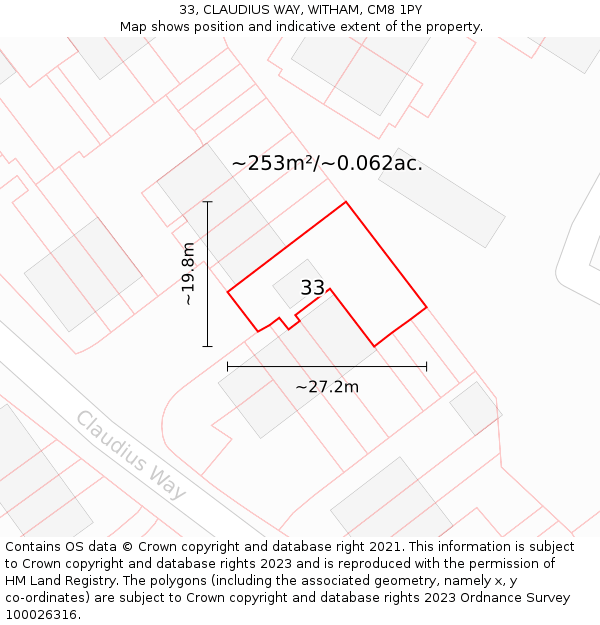 33, CLAUDIUS WAY, WITHAM, CM8 1PY: Plot and title map
