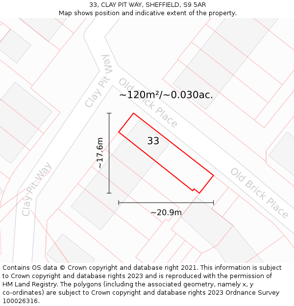 33, CLAY PIT WAY, SHEFFIELD, S9 5AR: Plot and title map