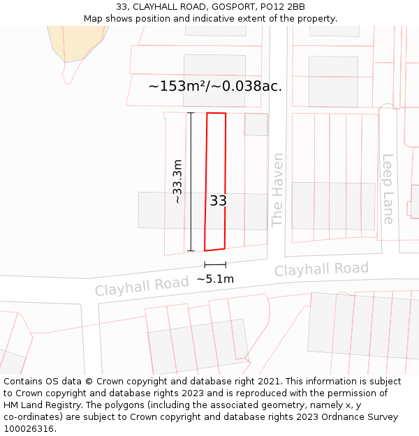 33, CLAYHALL ROAD, GOSPORT, PO12 2BB: Plot and title map