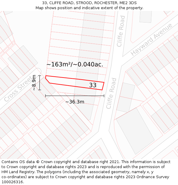 33, CLIFFE ROAD, STROOD, ROCHESTER, ME2 3DS: Plot and title map