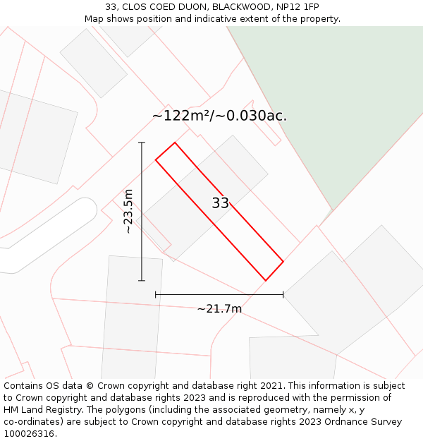 33, CLOS COED DUON, BLACKWOOD, NP12 1FP: Plot and title map