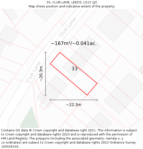 33, CLUB LANE, LEEDS, LS13 1JG: Plot and title map