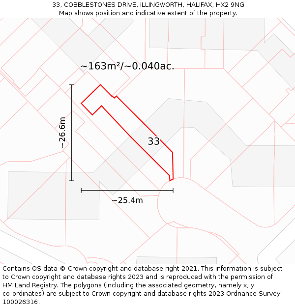 33, COBBLESTONES DRIVE, ILLINGWORTH, HALIFAX, HX2 9NG: Plot and title map