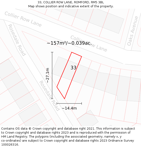 33, COLLIER ROW LANE, ROMFORD, RM5 3BL: Plot and title map