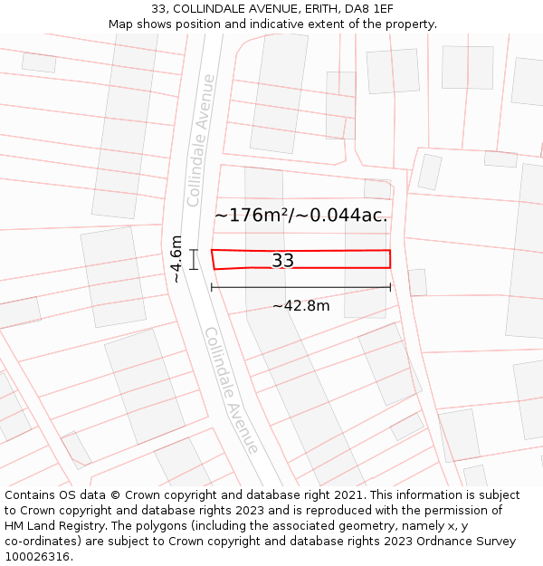 33, COLLINDALE AVENUE, ERITH, DA8 1EF: Plot and title map