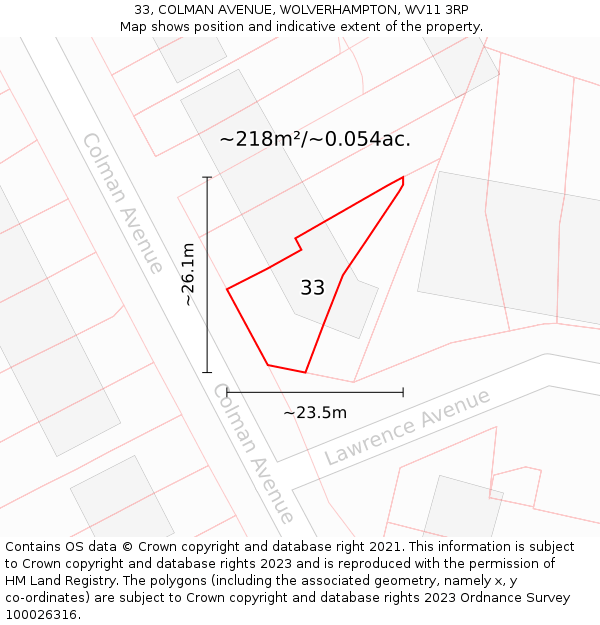 33, COLMAN AVENUE, WOLVERHAMPTON, WV11 3RP: Plot and title map