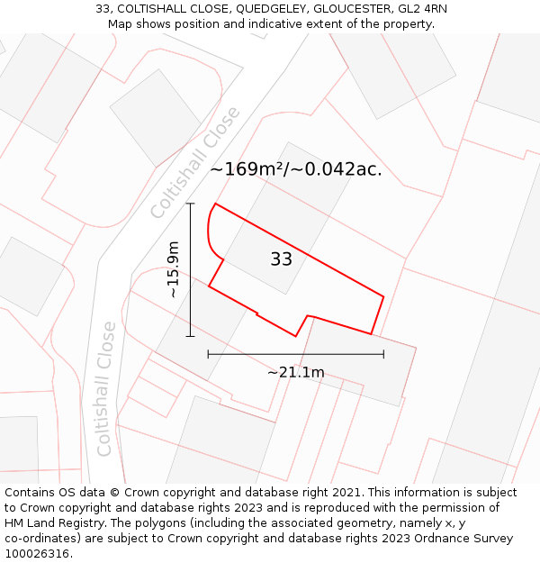 33, COLTISHALL CLOSE, QUEDGELEY, GLOUCESTER, GL2 4RN: Plot and title map