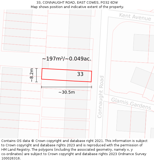 33, CONNAUGHT ROAD, EAST COWES, PO32 6DW: Plot and title map