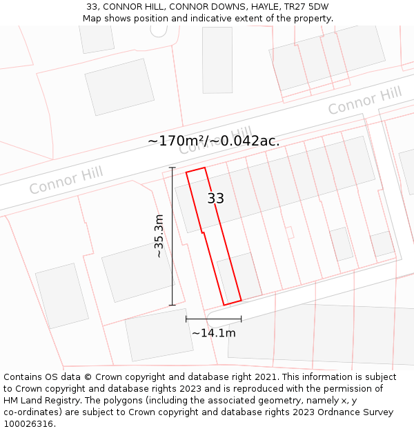 33, CONNOR HILL, CONNOR DOWNS, HAYLE, TR27 5DW: Plot and title map