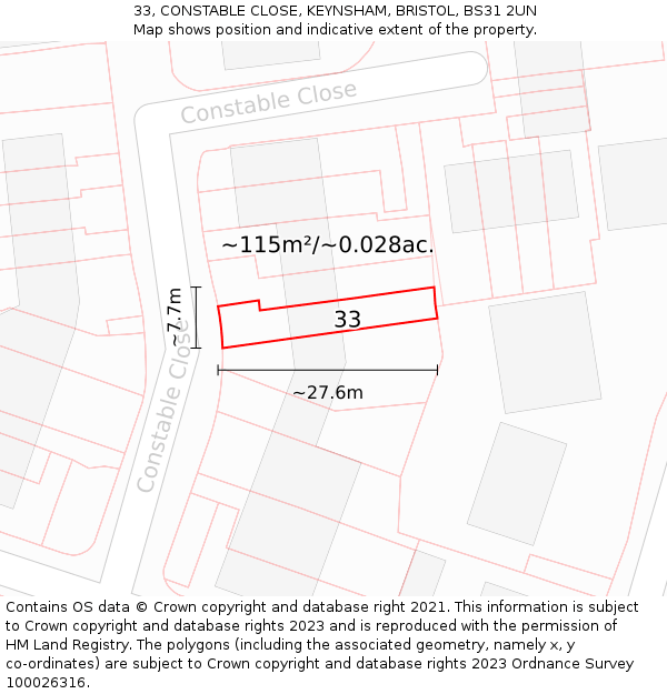 33, CONSTABLE CLOSE, KEYNSHAM, BRISTOL, BS31 2UN: Plot and title map