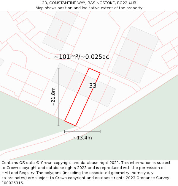 33, CONSTANTINE WAY, BASINGSTOKE, RG22 4UR: Plot and title map