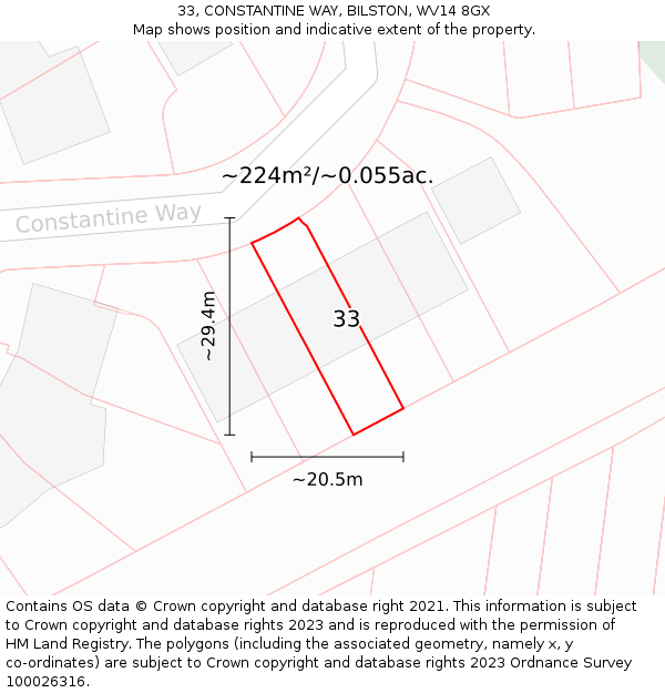 33, CONSTANTINE WAY, BILSTON, WV14 8GX: Plot and title map