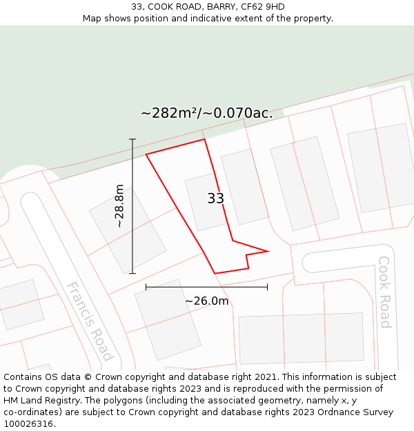 33, COOK ROAD, BARRY, CF62 9HD: Plot and title map