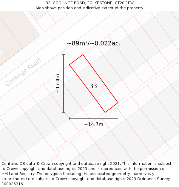 33, COOLINGE ROAD, FOLKESTONE, CT20 1EW: Plot and title map
