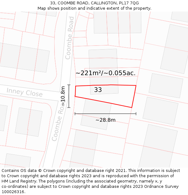 33, COOMBE ROAD, CALLINGTON, PL17 7QG: Plot and title map