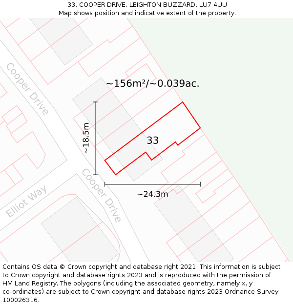 33, COOPER DRIVE, LEIGHTON BUZZARD, LU7 4UU: Plot and title map