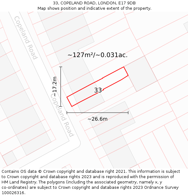 33, COPELAND ROAD, LONDON, E17 9DB: Plot and title map