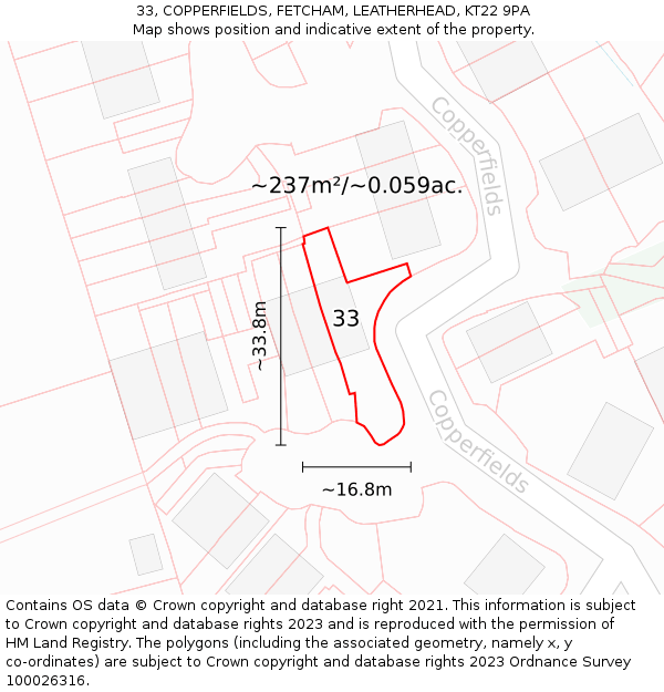 33, COPPERFIELDS, FETCHAM, LEATHERHEAD, KT22 9PA: Plot and title map