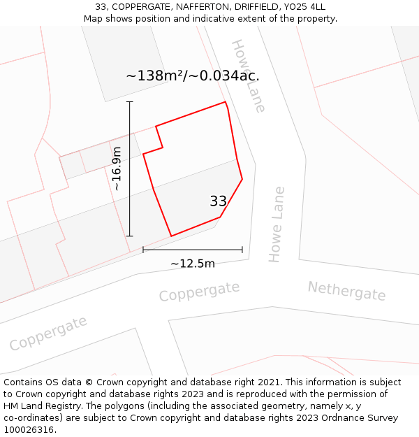 33, COPPERGATE, NAFFERTON, DRIFFIELD, YO25 4LL: Plot and title map