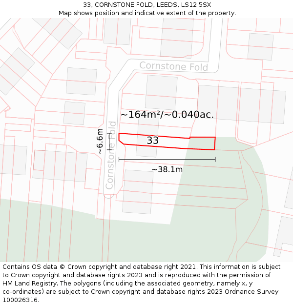 33, CORNSTONE FOLD, LEEDS, LS12 5SX: Plot and title map