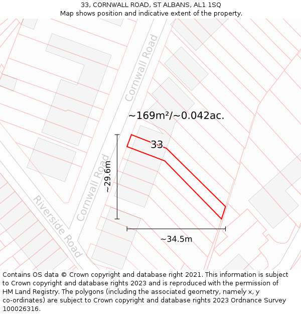 33, CORNWALL ROAD, ST ALBANS, AL1 1SQ: Plot and title map