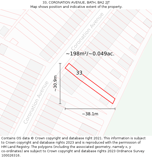 33, CORONATION AVENUE, BATH, BA2 2JT: Plot and title map