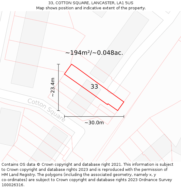 33, COTTON SQUARE, LANCASTER, LA1 5US: Plot and title map