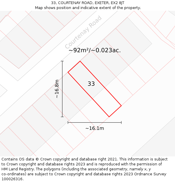 33, COURTENAY ROAD, EXETER, EX2 8JT: Plot and title map