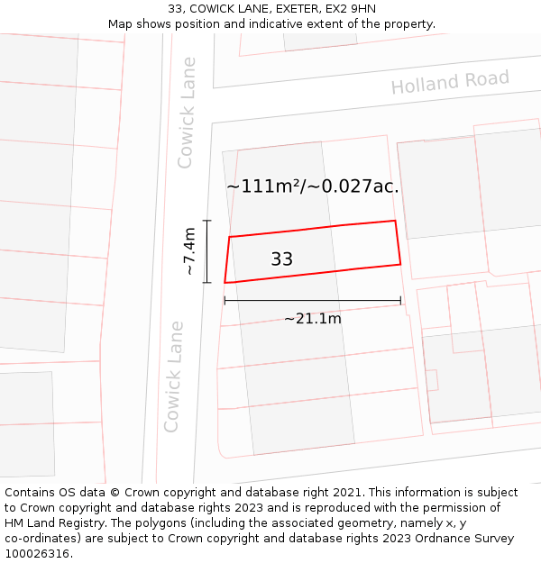 33, COWICK LANE, EXETER, EX2 9HN: Plot and title map