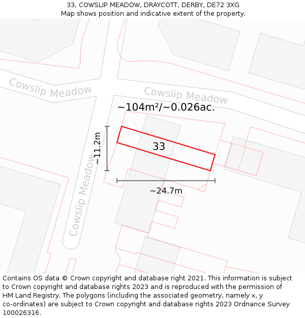 33, COWSLIP MEADOW, DRAYCOTT, DERBY, DE72 3XG: Plot and title map