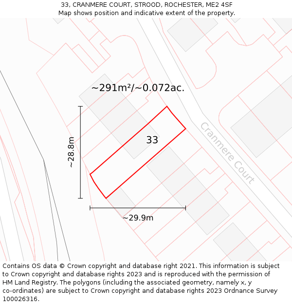 33, CRANMERE COURT, STROOD, ROCHESTER, ME2 4SF: Plot and title map