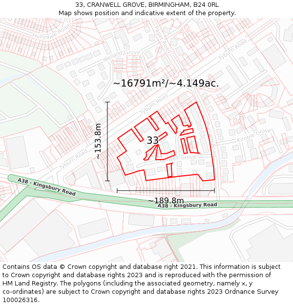33, CRANWELL GROVE, BIRMINGHAM, B24 0RL: Plot and title map