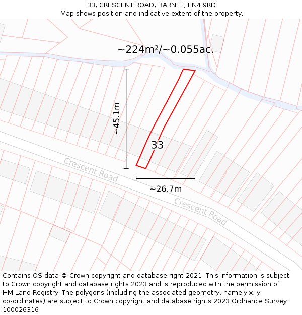 33, CRESCENT ROAD, BARNET, EN4 9RD: Plot and title map