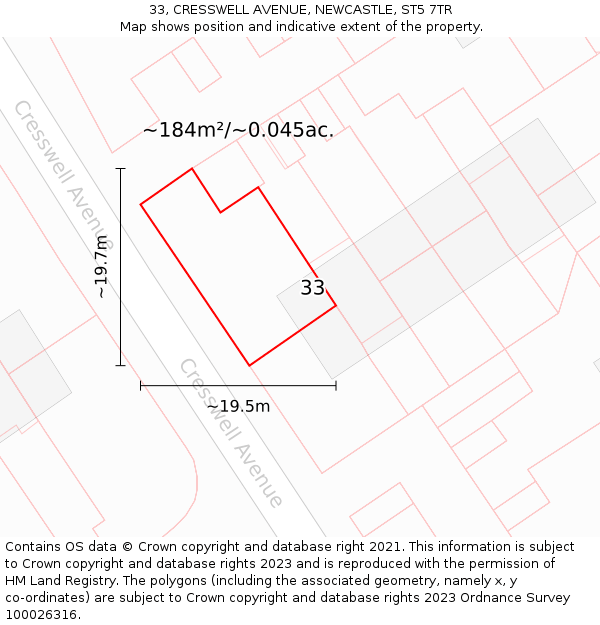33, CRESSWELL AVENUE, NEWCASTLE, ST5 7TR: Plot and title map